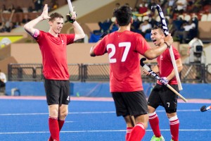2016 Azlan Shah Cup. Men's National Team 2-2 tie with Malaysia. Left to right: Scott Tupper, Sukhi Panesar, Gabriel Ho-Garcia