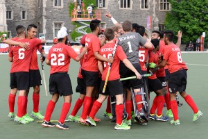 2016 Junior Men's Pan American Championship. Toronto, Ontario. Canada celebrates 3-1 win over Chile in semifinal. Advances to Junior World Cup. Photo: Yan Huckendubler.